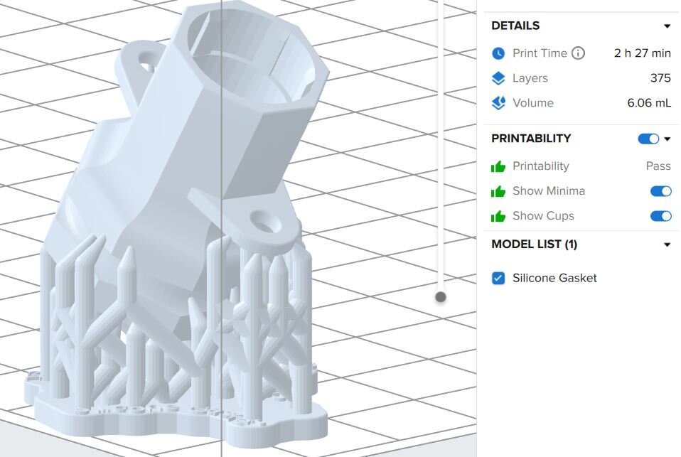 3D printing software showing a gasket model